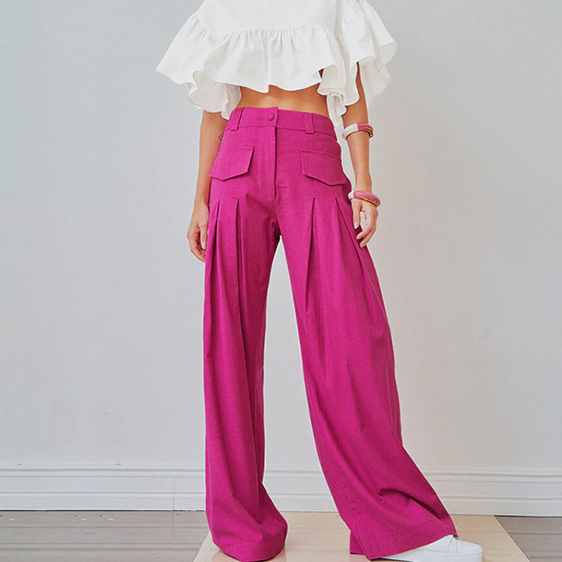 Pleated High Waist Wide Leg Pants - KORA