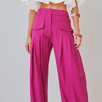 Pleated High Waist Wide Leg Pants - KORA