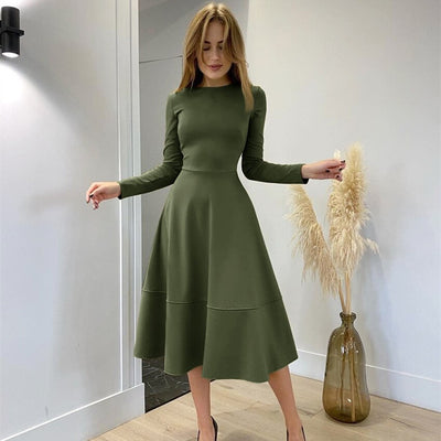 Woman's Long Sleeve Knee-Length Casual Dress - KASEY