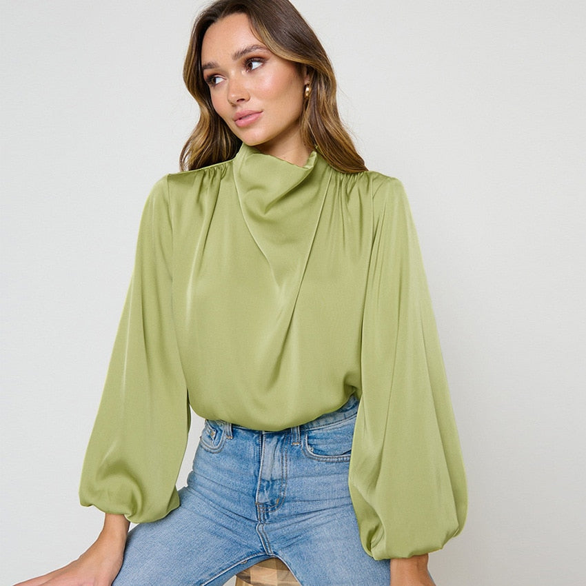 Satin Elegant Blouses Lantern Sleeve - Kenna