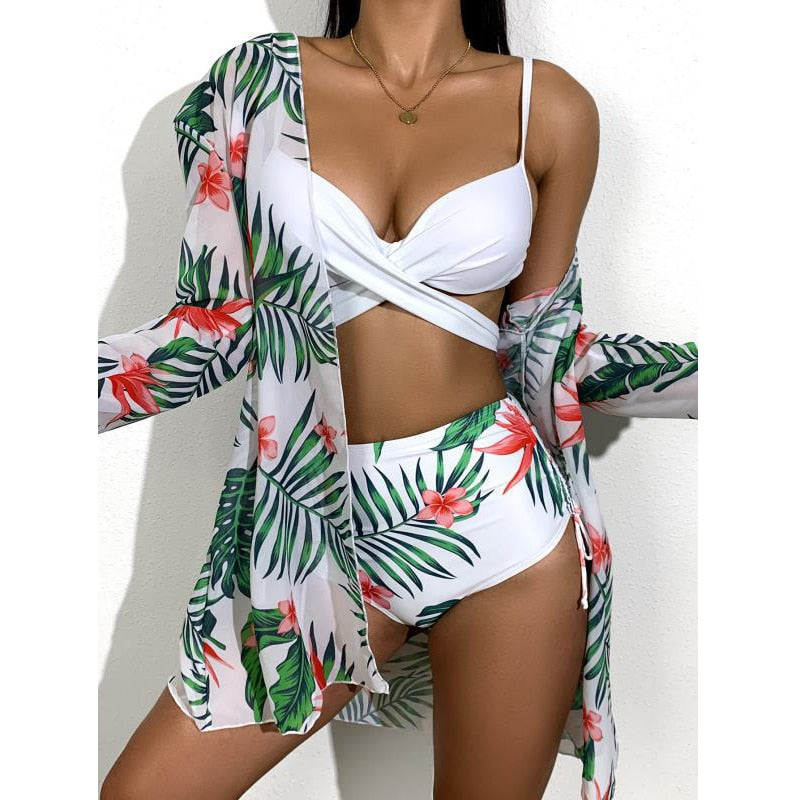 Women's Three Pieces Bikini Set Cover Up - DOLLY