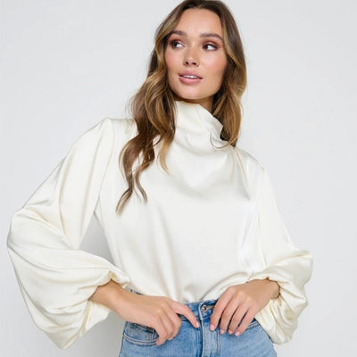 Satin Elegant Blouses Lantern Sleeve - Kenna