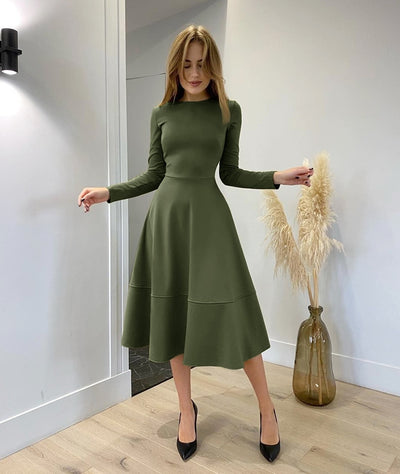 Woman's Long Sleeve Knee-Length Casual Dress - KASEY