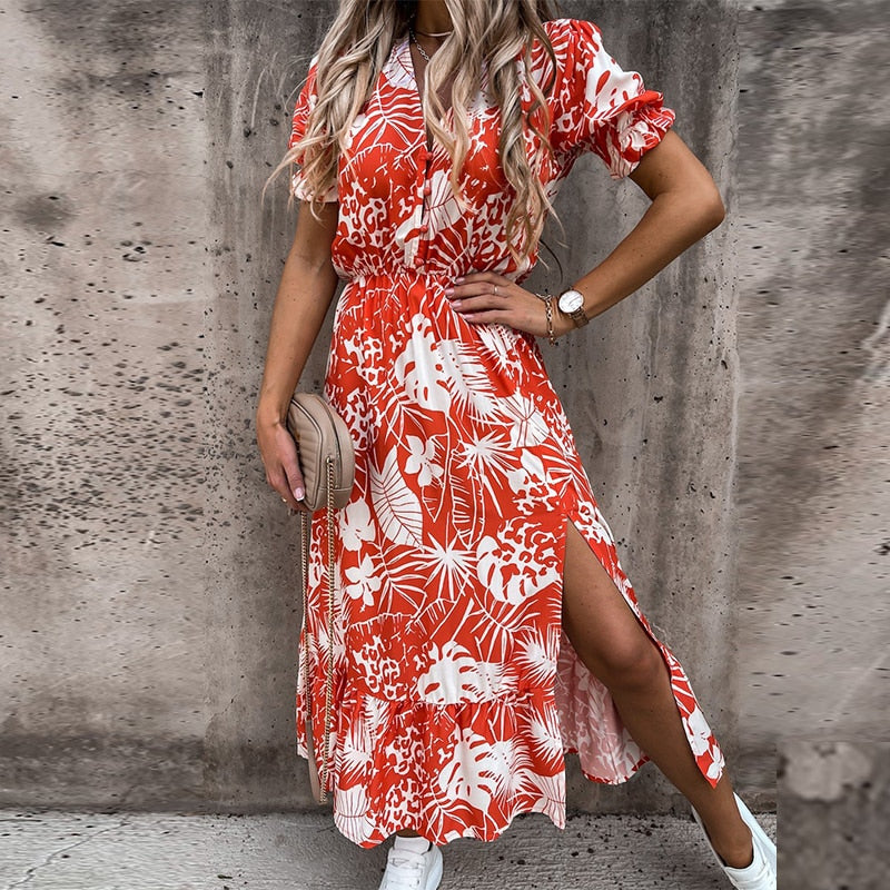 Long Elegant Floral Print Dress - AMARA