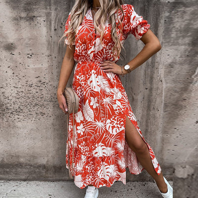 Long Elegant Floral Print Dress - AMARA