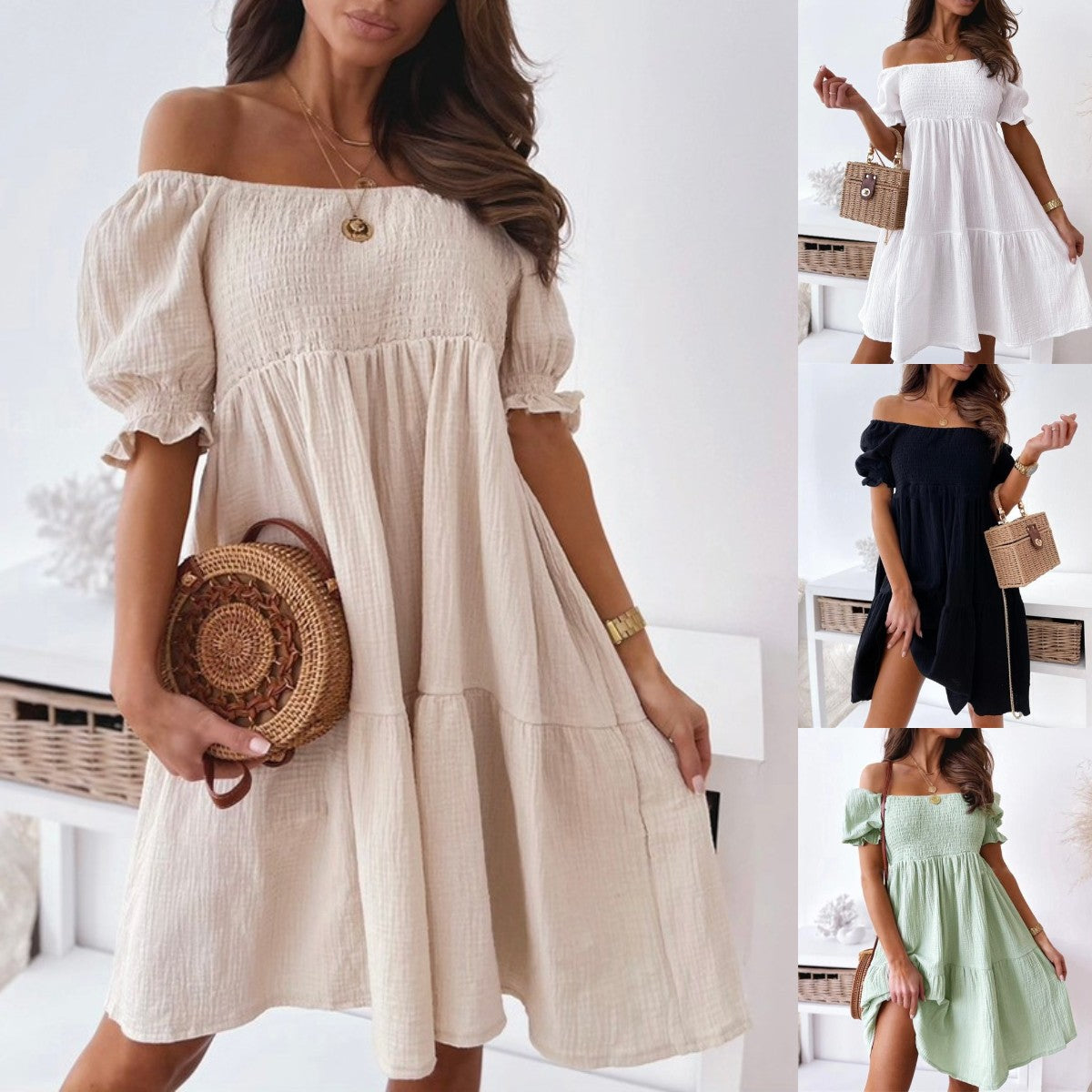 Summer Pleated Puff Sleeve Backless Dress - LUCIA