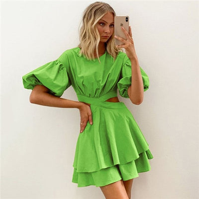 Green Lace Up Dress For Women - KALZEY