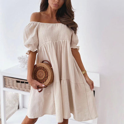 Summer Pleated Puff Sleeve Backless Dress - LUCIA