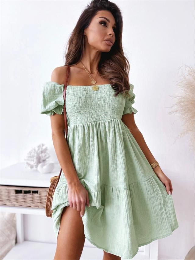 Summer Pleated Puff Sleeve Backless Dress - LUCIA