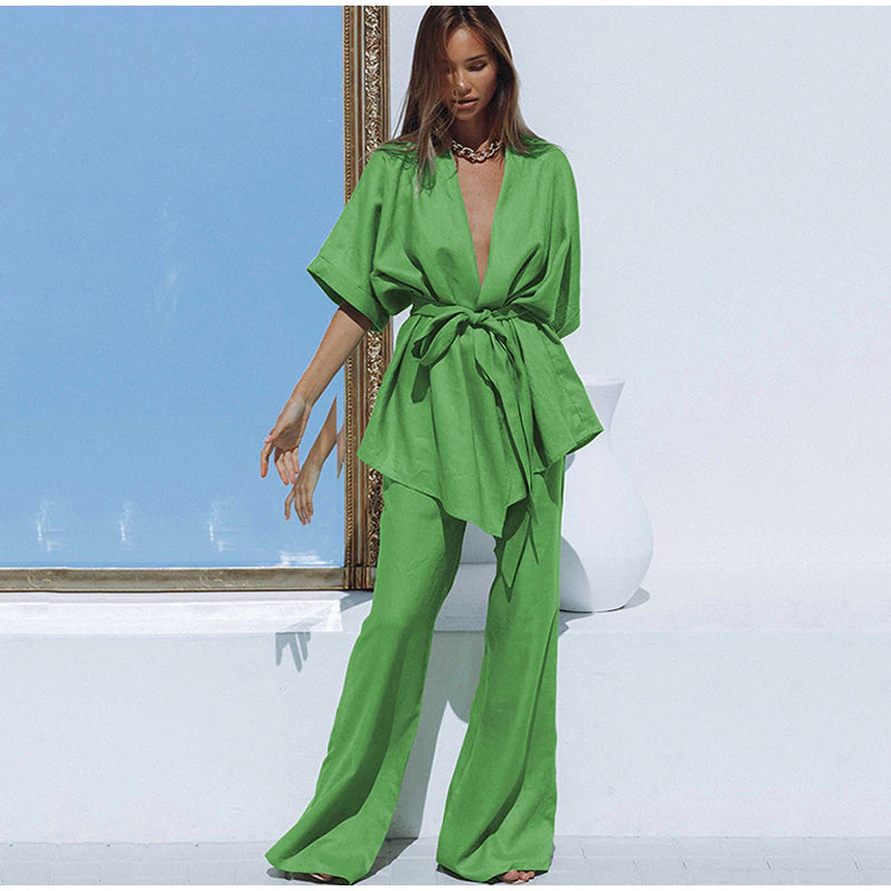 Summer Deep V-neck Suit Set - FIONA