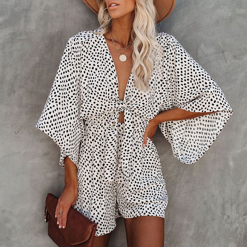 Wide Leg Romper Leopard Print - ZELLA