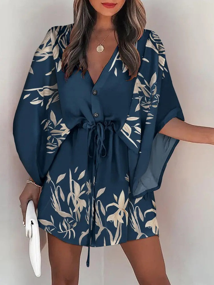 Boho Mini Dress Batwing Sleeve - Serenity