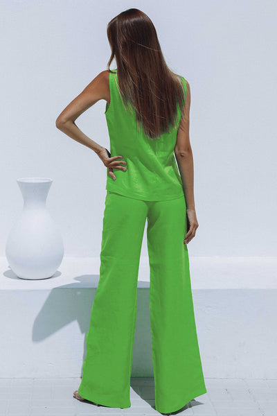 Women's Vest Top And Wide Leg Pants Set - MINT