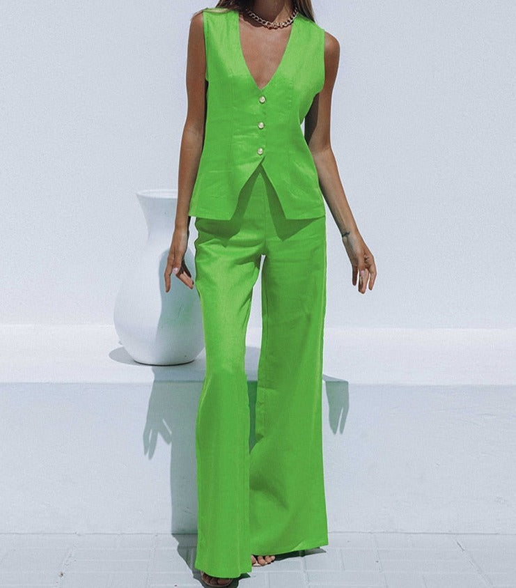 Women's Vest Top And Wide Leg Pants Set - MINT