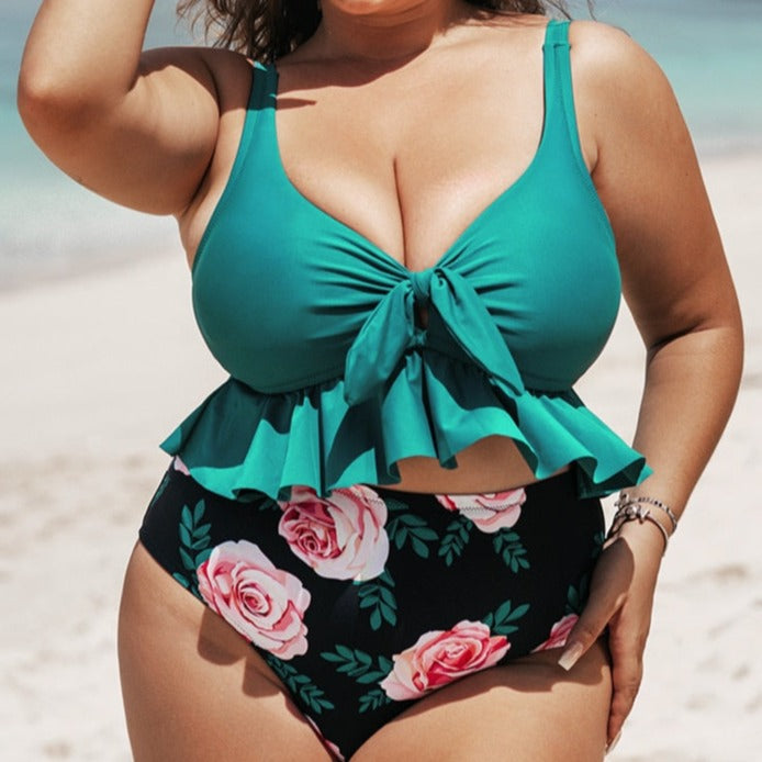 Women's Plus Size Green High Waist Sets - LEANNE