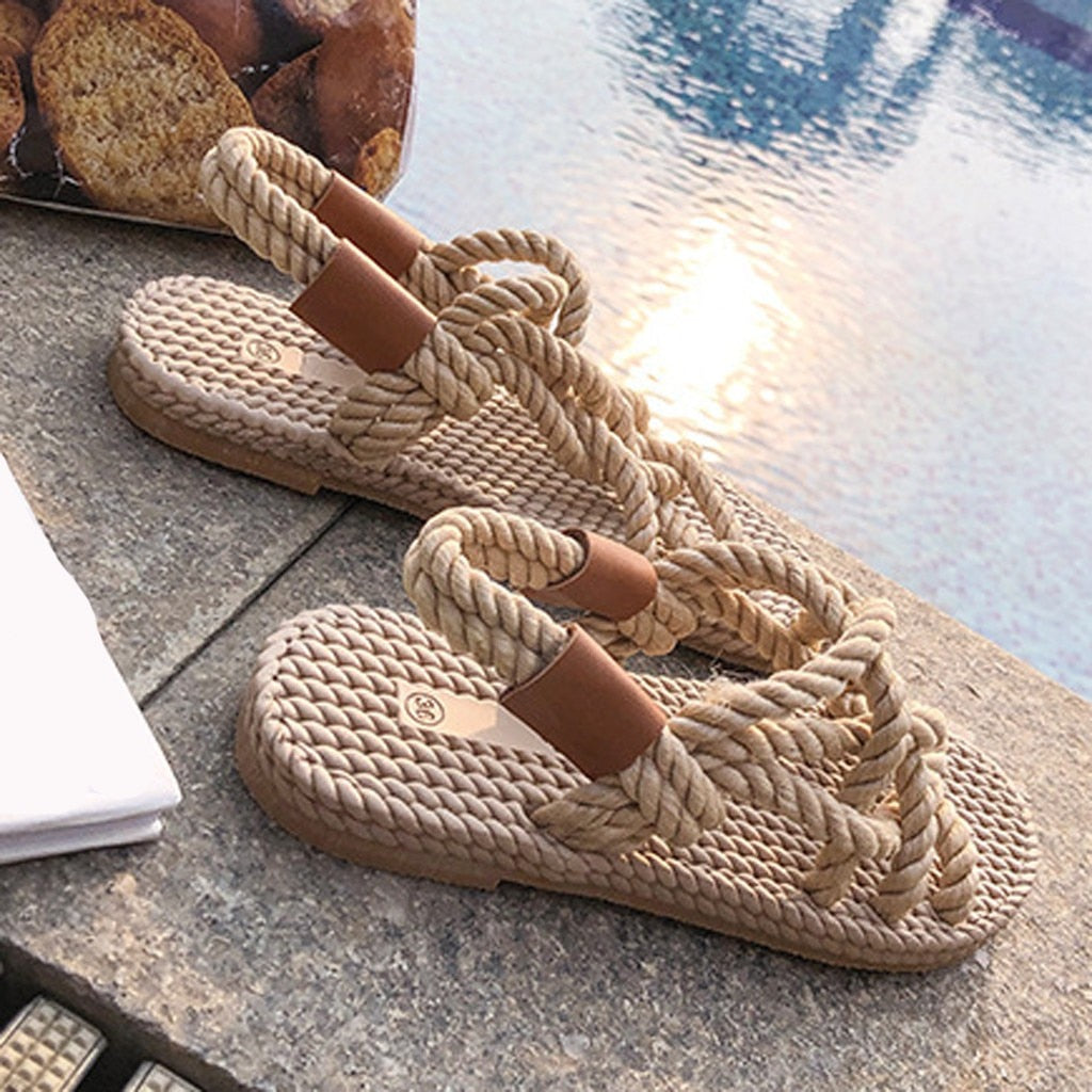 Woman Sandals Braided Rope - Glamela