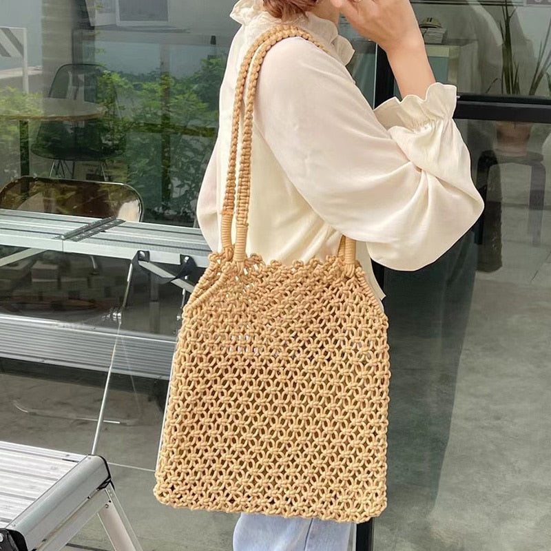 Women Mesh Beach Bag Net Shoulder Bag  - FASHEY