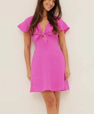 Hollow Out V-Neck Dress - Lavi