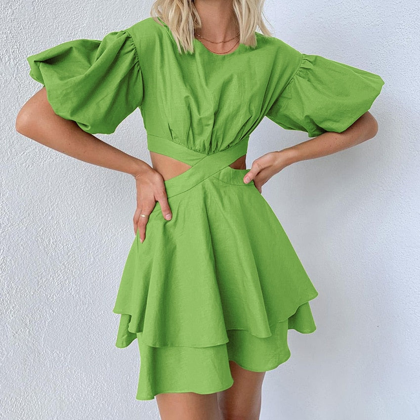 Green Lace Up Dress For Women - KALZEY