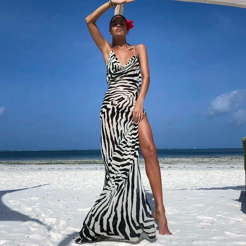 Summer Backless Dress Zebra Print Set - AVA