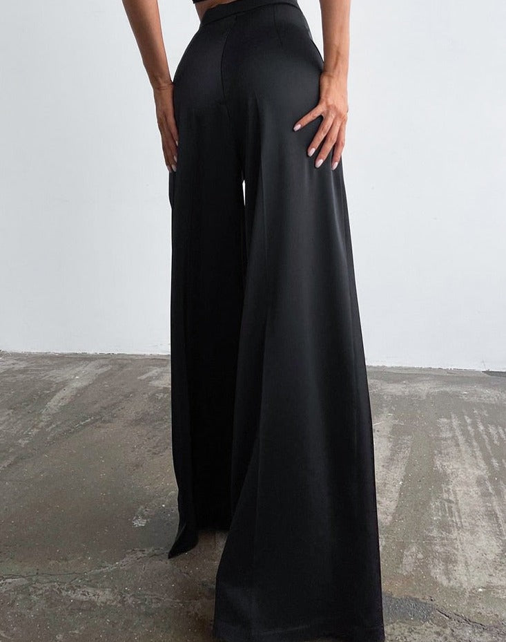 Satin High Waist Palazzo Pants With Top Set - KAHLO