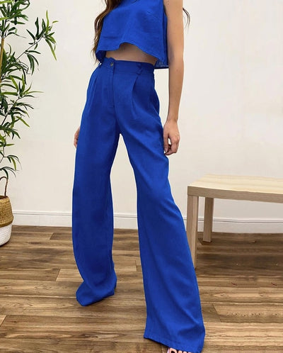 Women Sets Pullover Tank + High Waist Wide Leg Pants - Lila