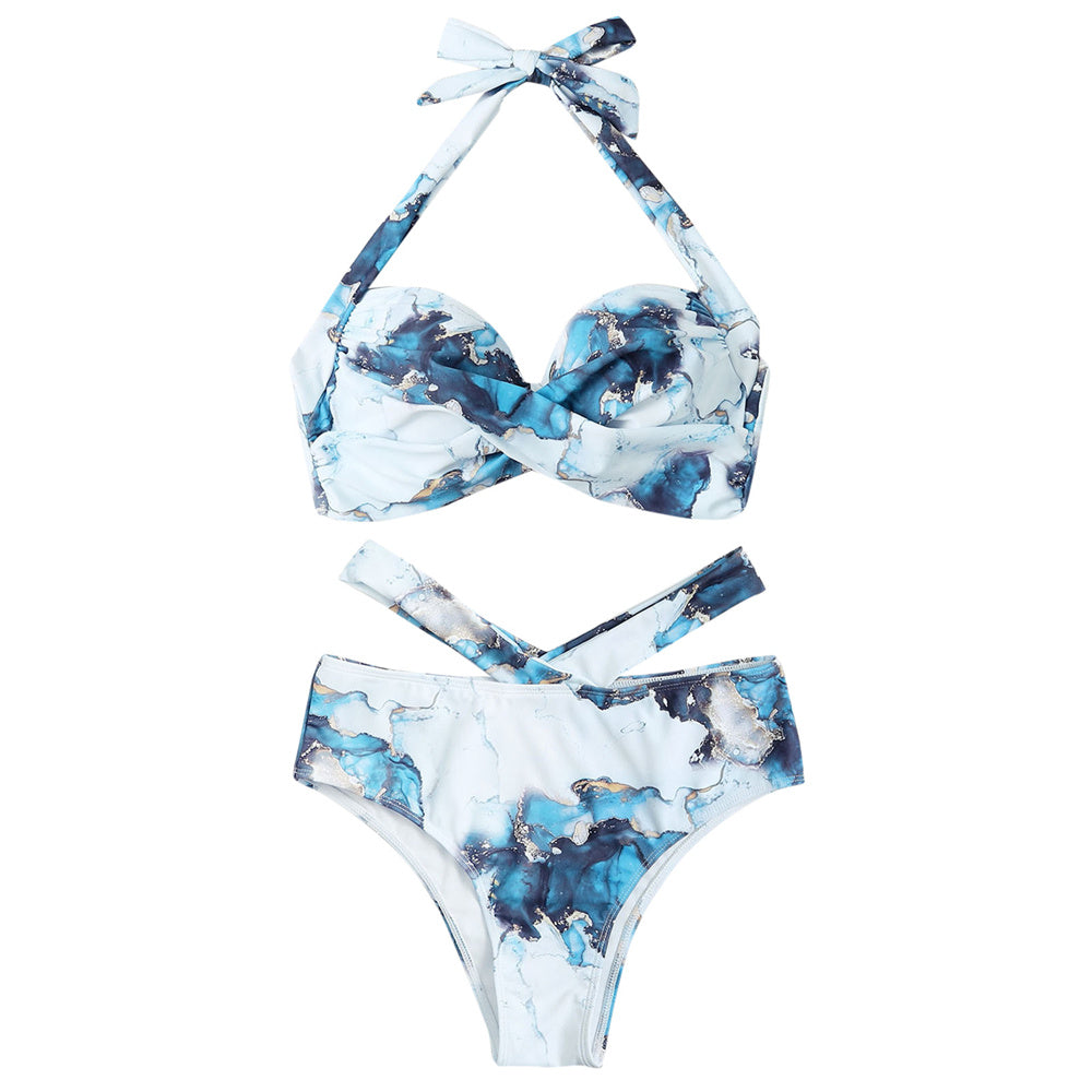 Women's  Two Piece Marble Print Swimsuit -Temptressures