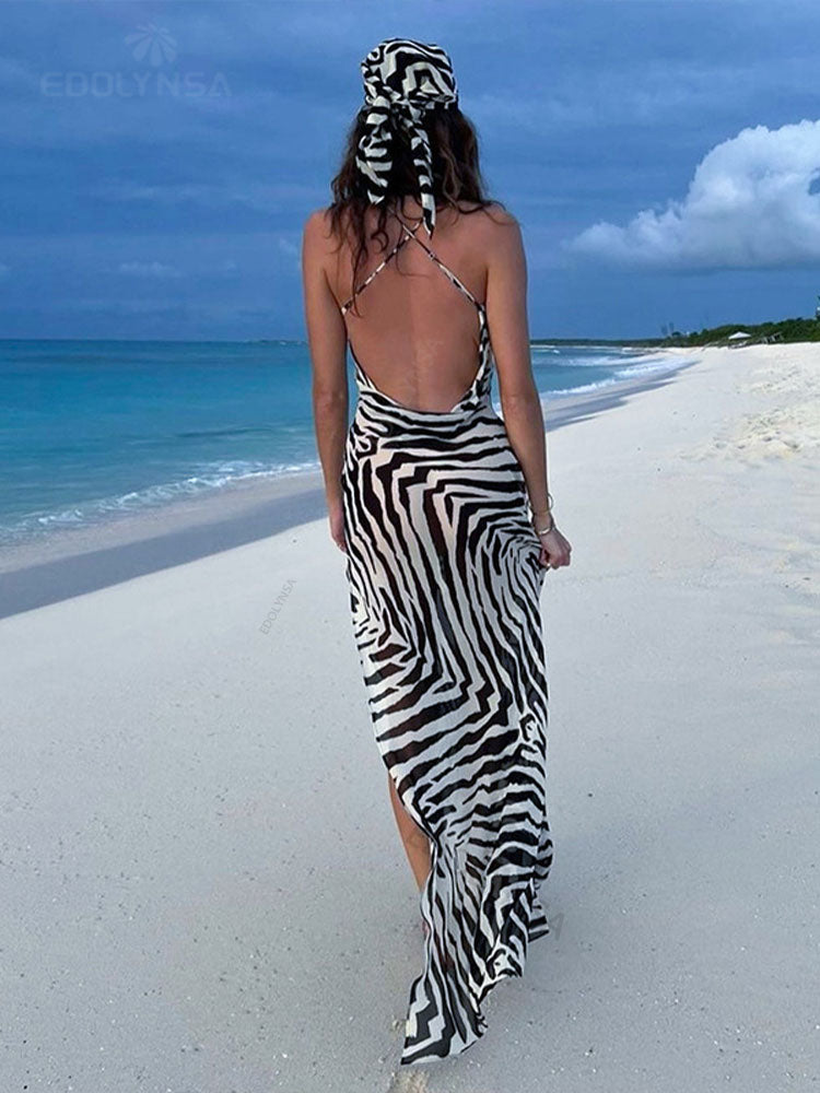 Summer Backless Dress Zebra Print Set - AVA