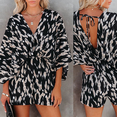 Wide Leg Romper Leopard Print - ZELLA