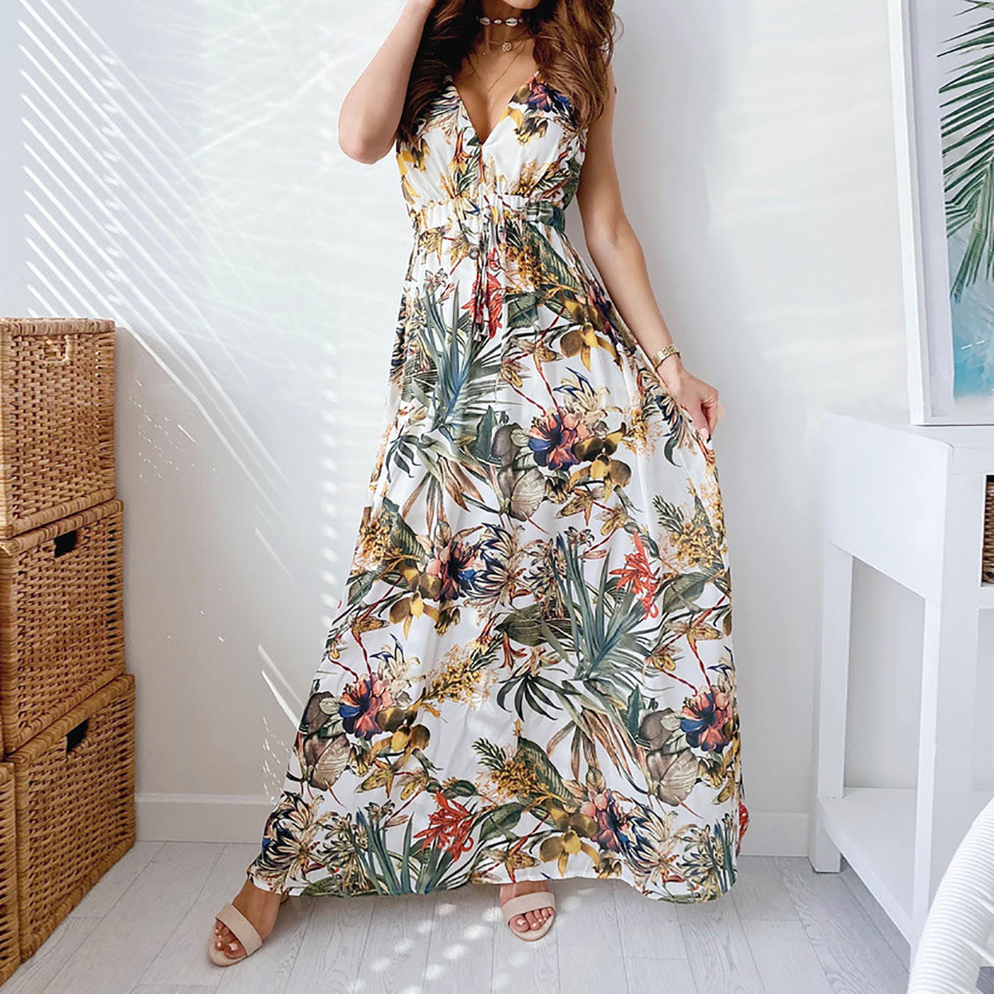 Long Floral Print Backless Dress - ADALYN