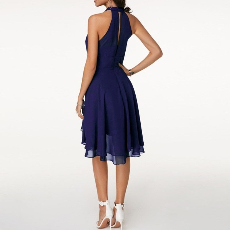 Elegant Midi Halter Dress - VALERIE