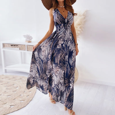 Long Floral Print Backless Dress - ADALYN