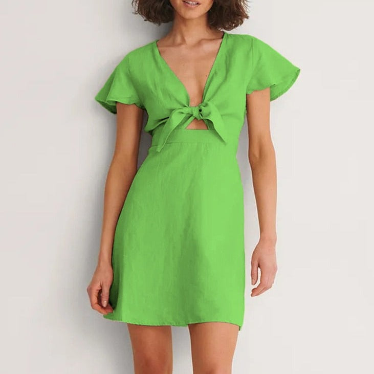 Hollow Out V-Neck Dress - Lavi