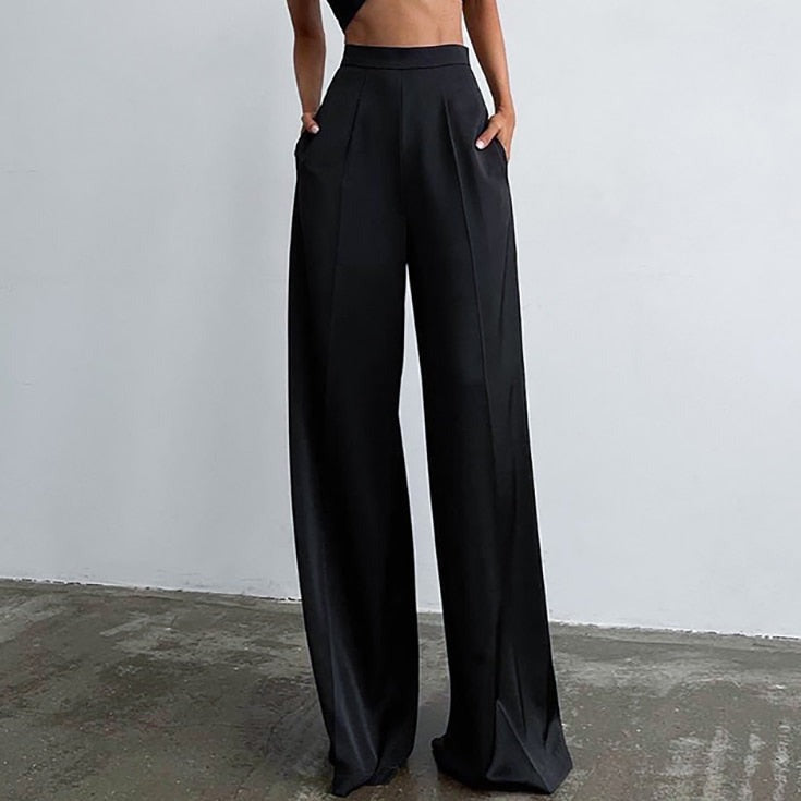 Satin High Waist Palazzo Pants With Top Set - KAHLO