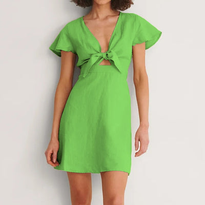 Hollow Out V-Neck Dress - Lavi