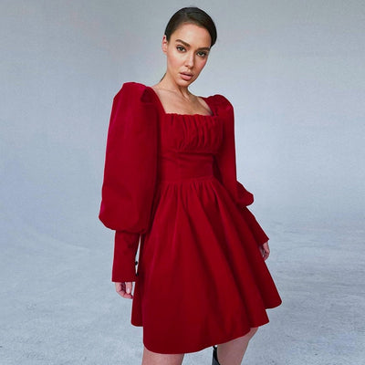 Red Velvet Dress High Waist - SOLEHN